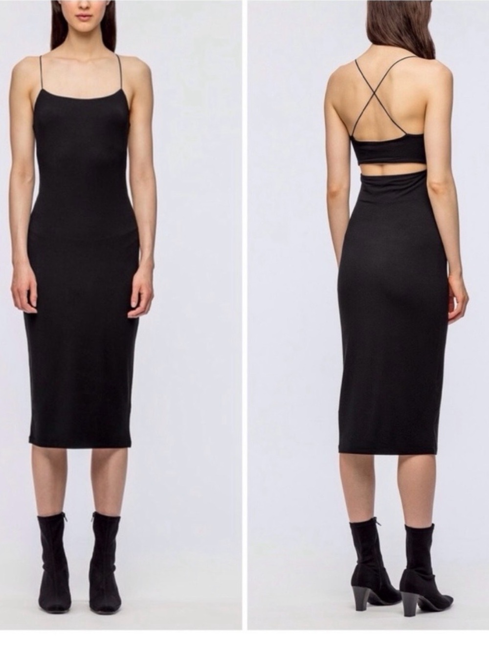 T by Alexander Wang Black Strappy Bodycon Midi Dress — Women's